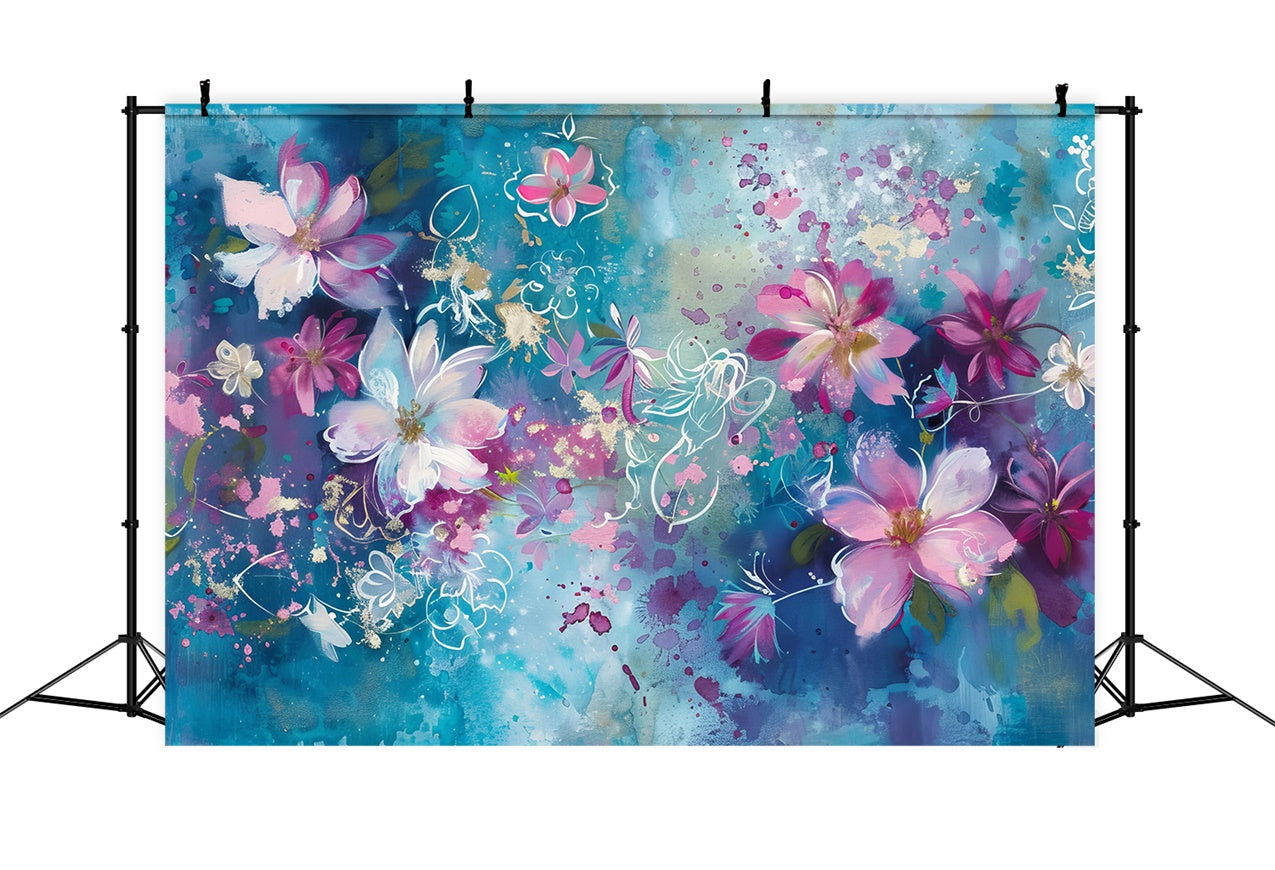 Floral Photography Backdrop Dreamy Blue Pink Petals Backdrop BRP12-540