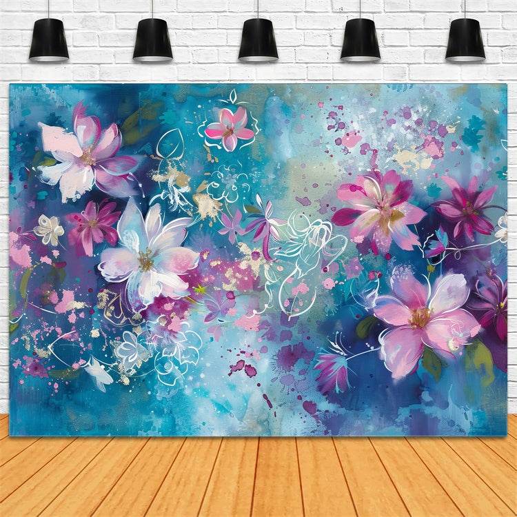 Floral Photography Backdrop Dreamy Blue Pink Petals Backdrop BRP12-540