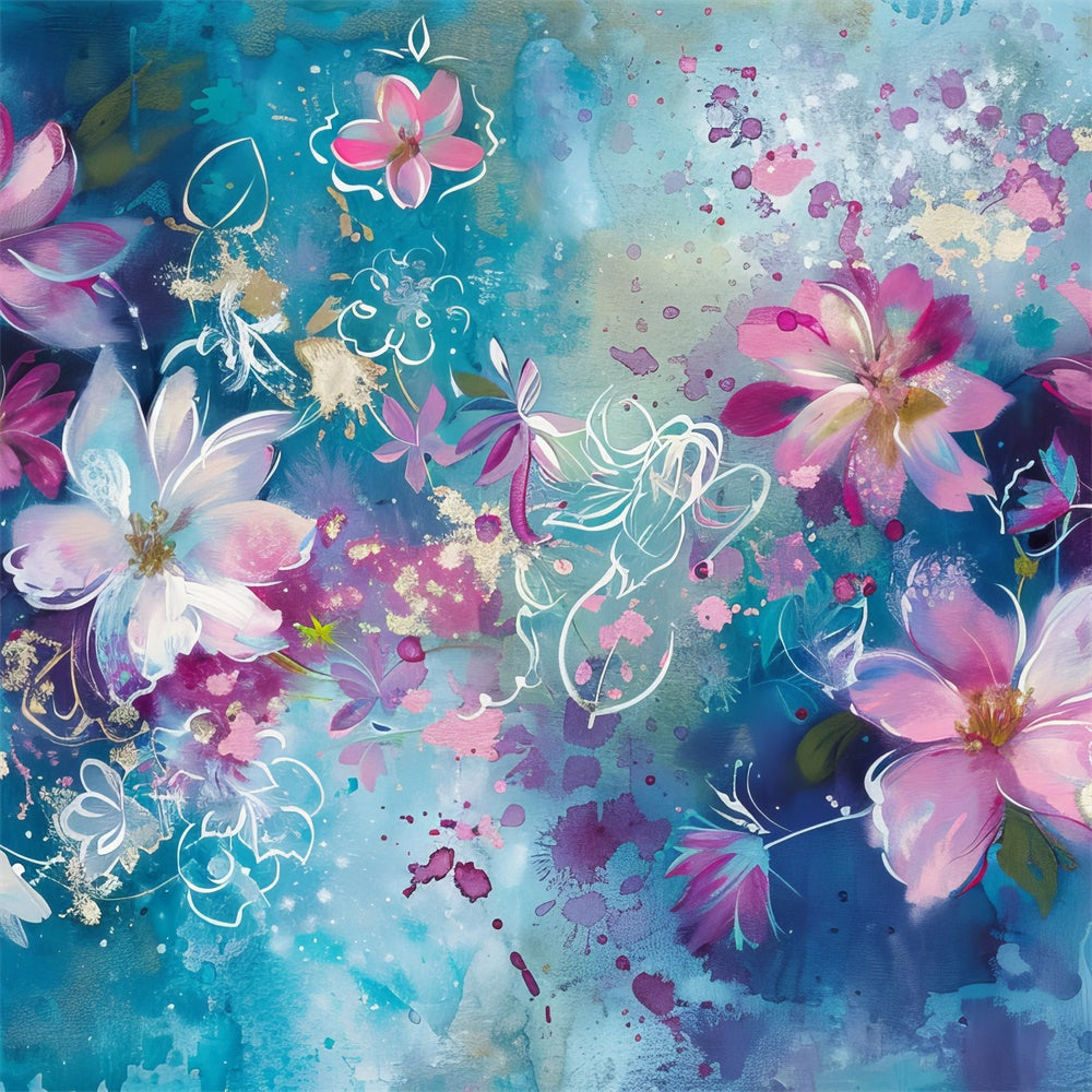 Floral Photography Backdrop Dreamy Blue Pink Petals Backdrop BRP12-540