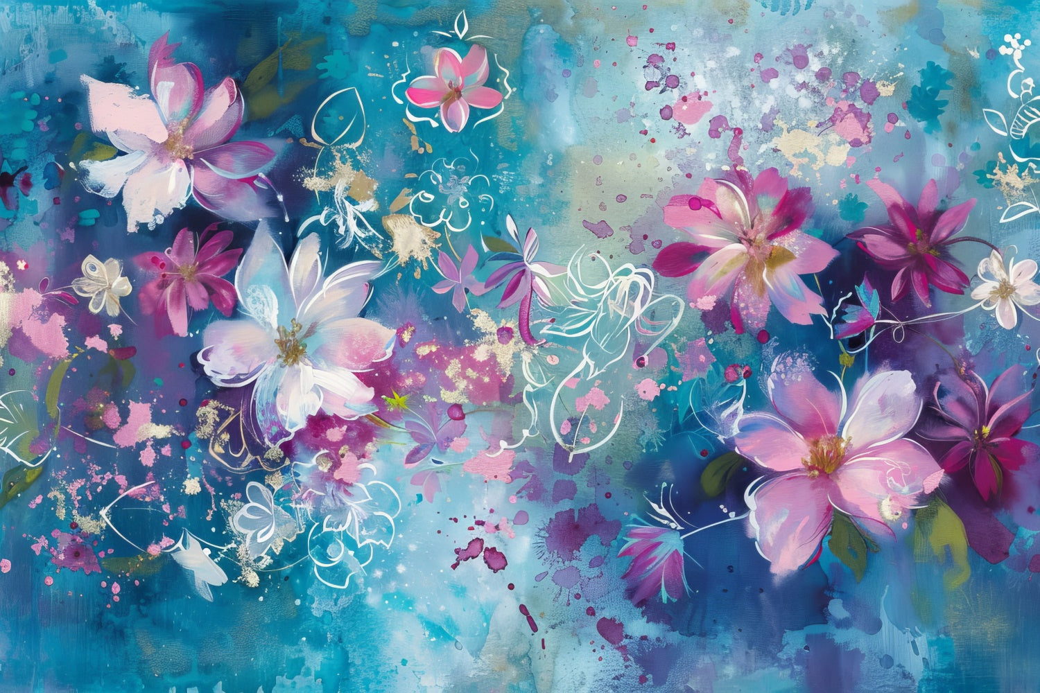 Floral Photography Backdrop Dreamy Blue Pink Petals Backdrop BRP12-540