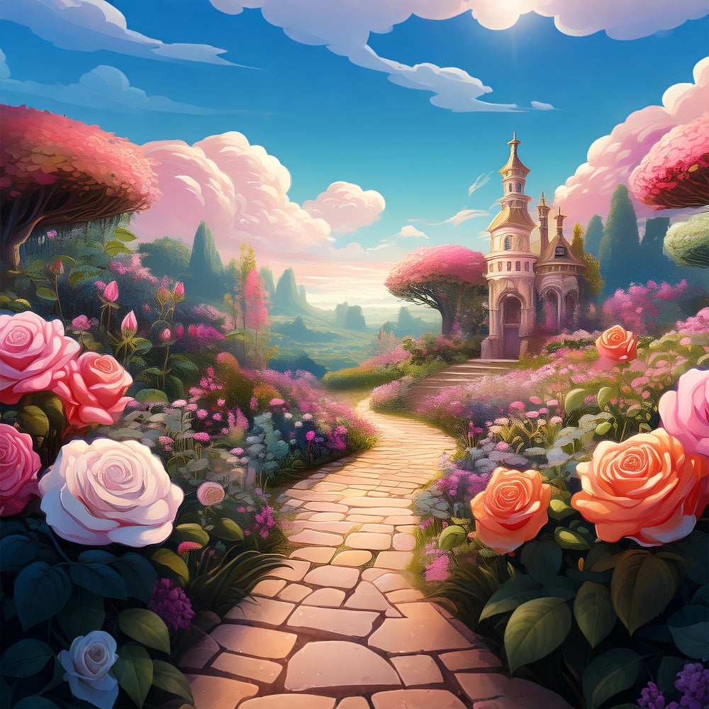 Floral Backdrop Photography Fairy Tale Garden Castle Backdrop BRP12-541