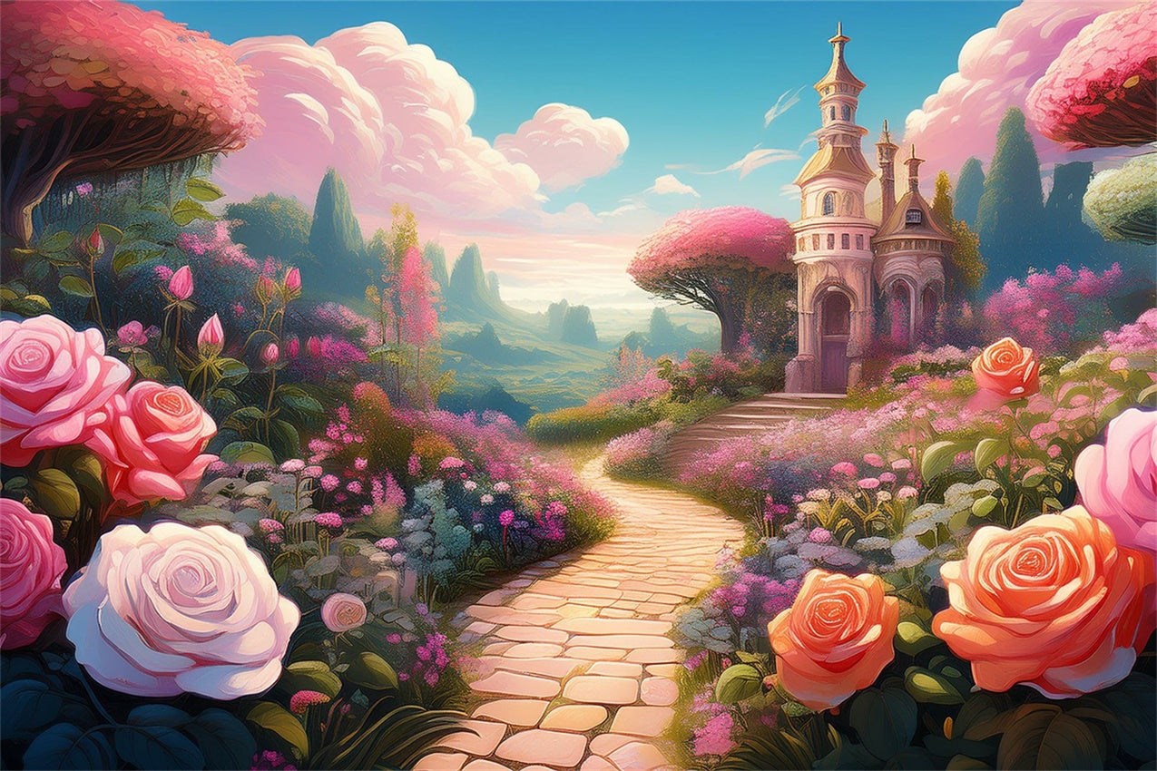 Floral Backdrop Photography Fairy Tale Garden Castle Backdrop BRP12-541