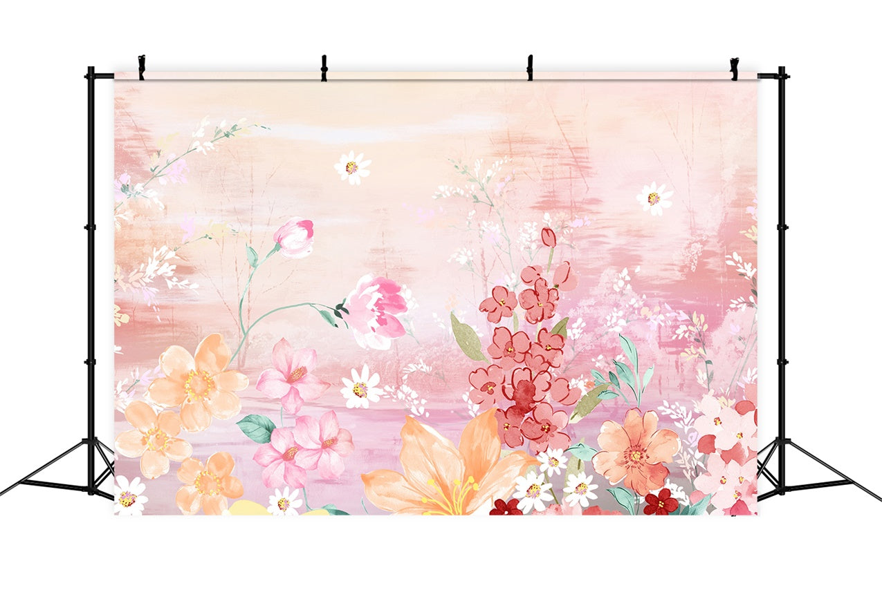 Flower Backdrop Pink Bloom Watercolor Art Backdrop BRP12-544