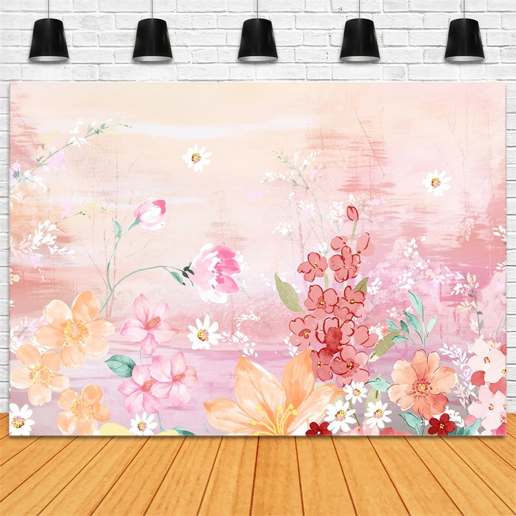 Flower Backdrop Pink Bloom Watercolor Art Backdrop BRP12-544