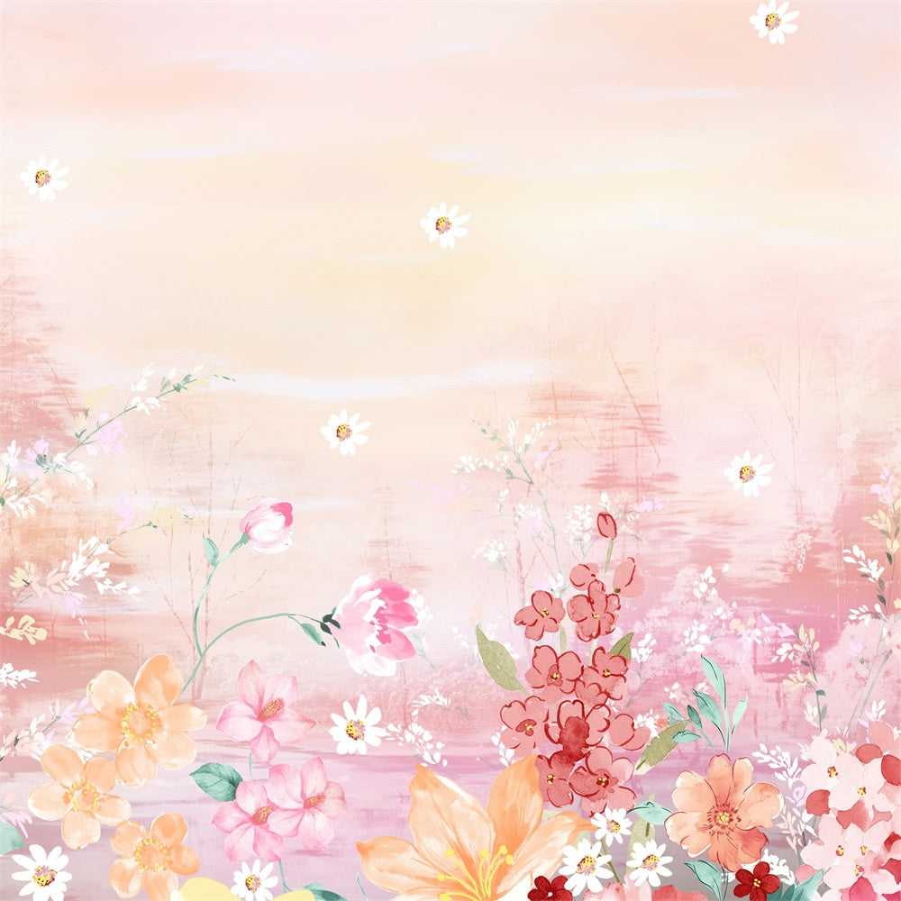 Flower Backdrop Pink Bloom Watercolor Art Backdrop BRP12-544