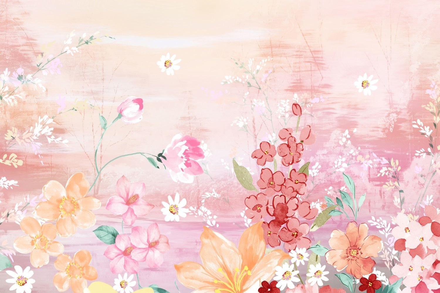 Flower Backdrop Pink Bloom Watercolor Art Backdrop BRP12-544