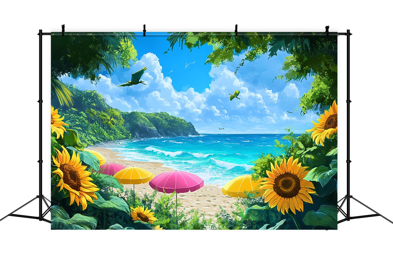 Floral Photo Backdrop Beachside Sunflower Paradise Backdrop BRP12-546