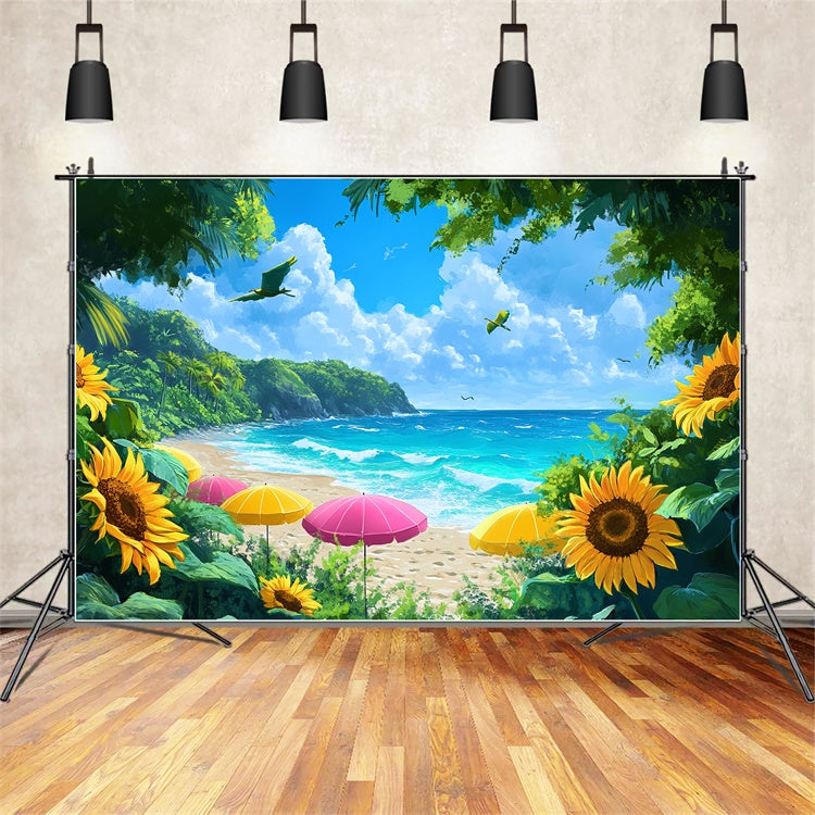 Floral Photo Backdrop Beachside Sunflower Paradise Backdrop BRP12-546