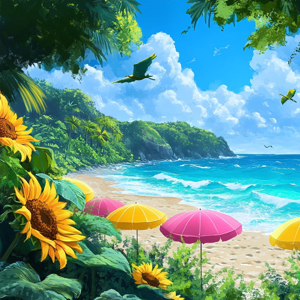 Floral Photo Backdrop Beachside Sunflower Paradise Backdrop BRP12-546