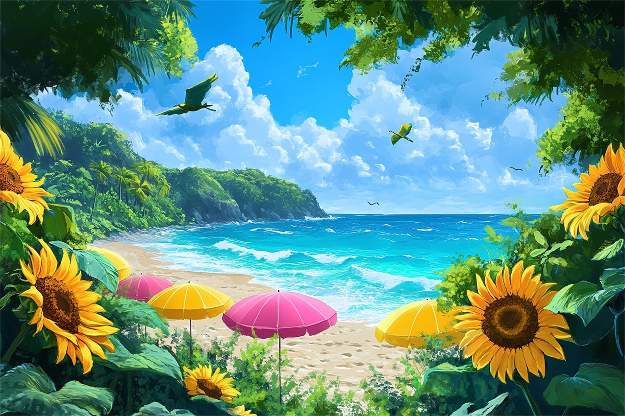 Floral Photo Backdrop Beachside Sunflower Paradise Backdrop BRP12-546