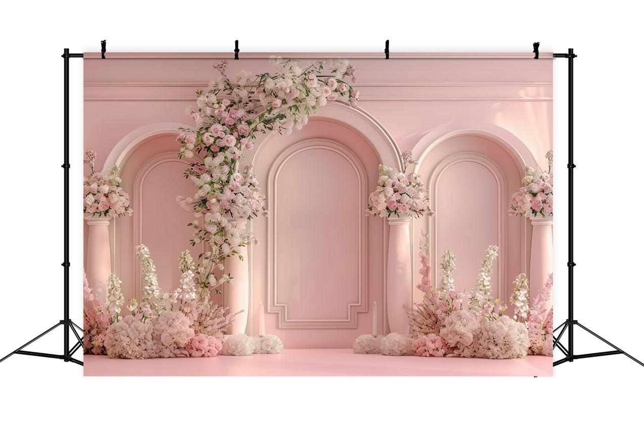 Floral Photography Backdrop Luxurious Pink Archway Wedding Backdrop BRP12-549