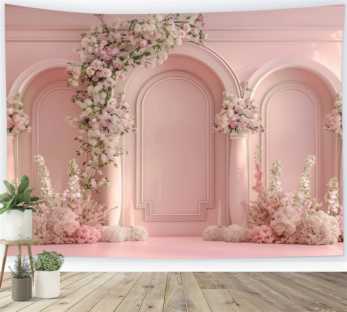 Floral Photography Backdrop Luxurious Pink Archway Wedding Backdrop BRP12-549