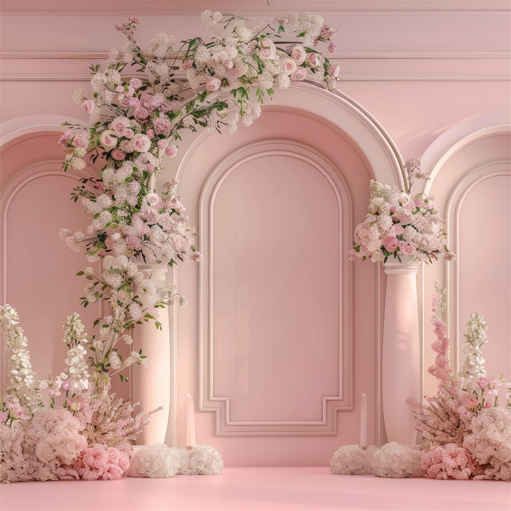 Floral Photography Backdrop Luxurious Pink Archway Wedding Backdrop BRP12-549