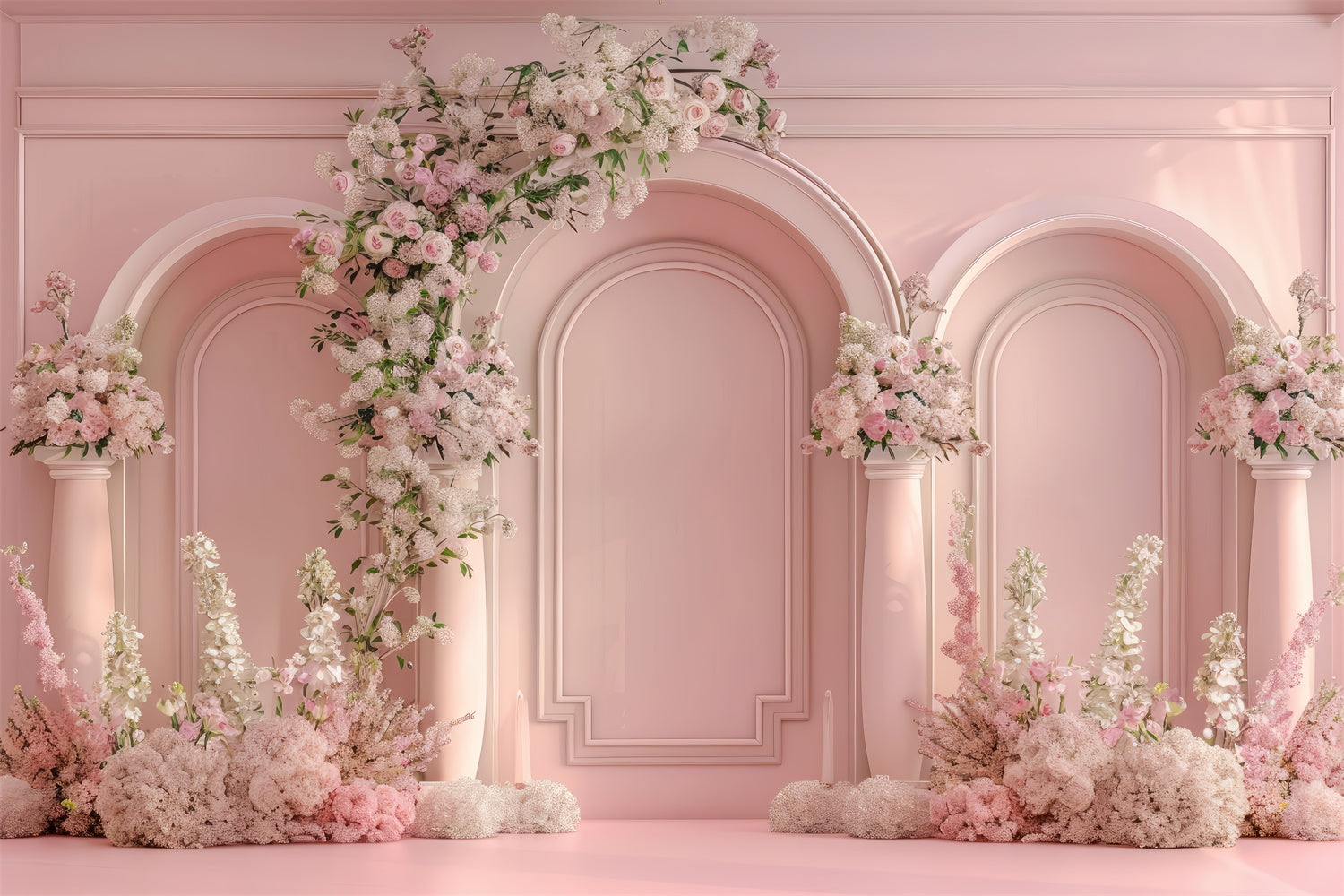 Floral Photography Backdrop Luxurious Pink Archway Wedding Backdrop BRP12-549