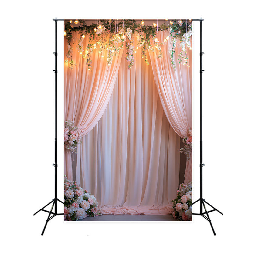 Backdrop Curtains With Flowers Elegant Peach Decor Backdrop BRP12-551