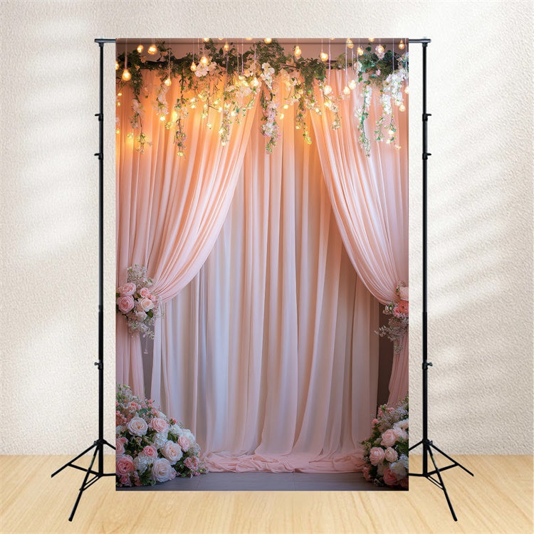 Backdrop Curtains With Flowers Elegant Peach Decor Backdrop BRP12-551