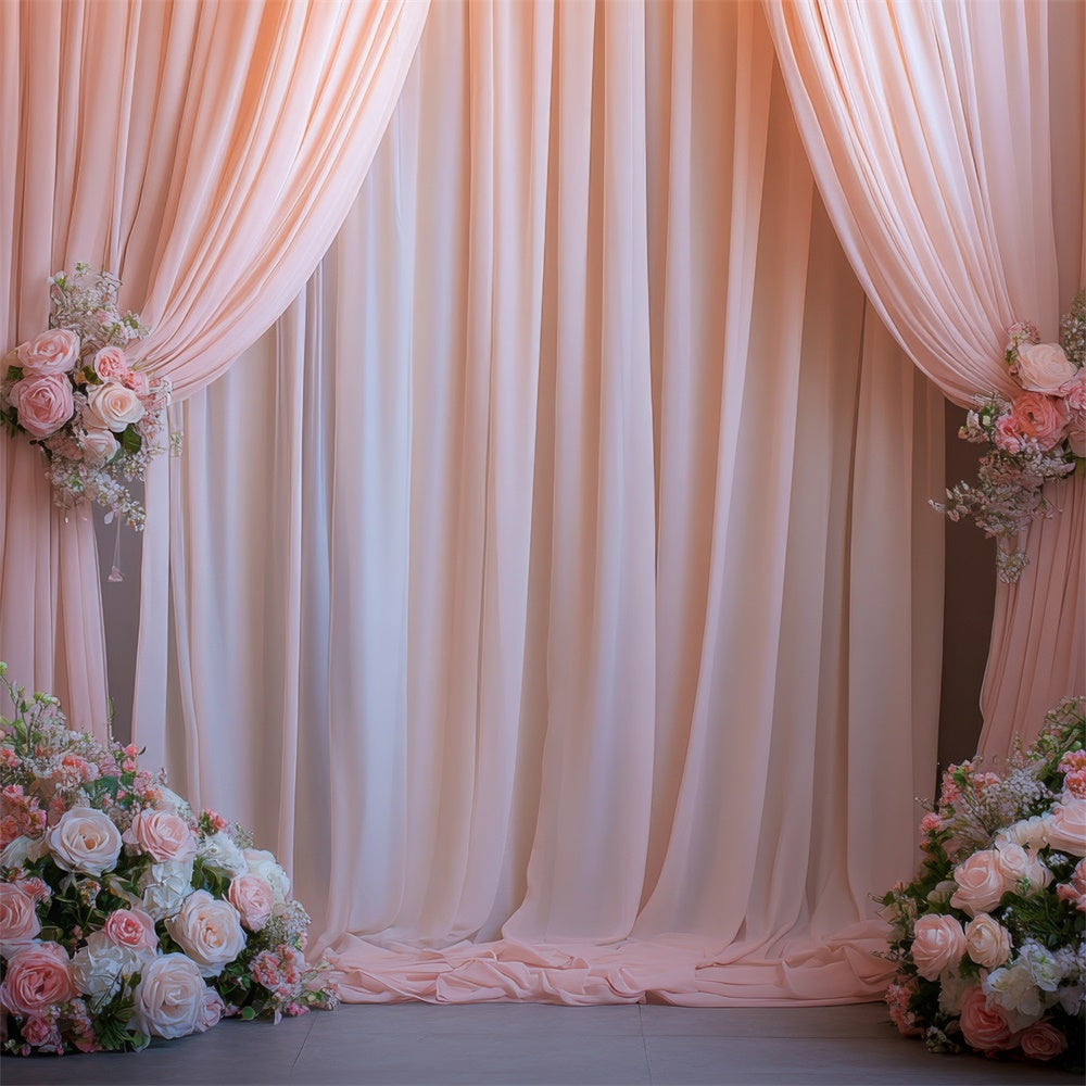 Backdrop Curtains With Flowers Elegant Peach Decor Backdrop BRP12-551