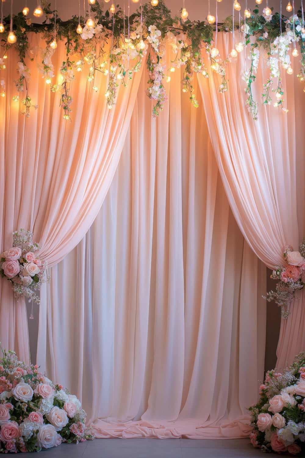 Backdrop Curtains With Flowers Elegant Peach Decor Backdrop BRP12-551