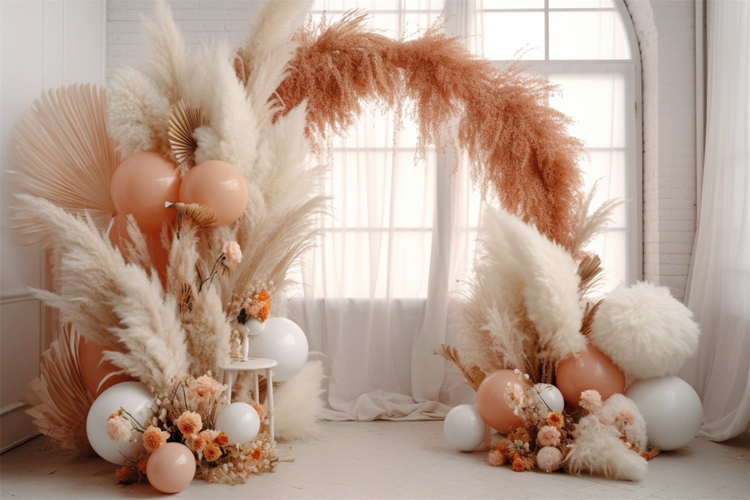 Flower Photography Backdrop Boho Pampas Balloon Arch Backdrop BRP12-554