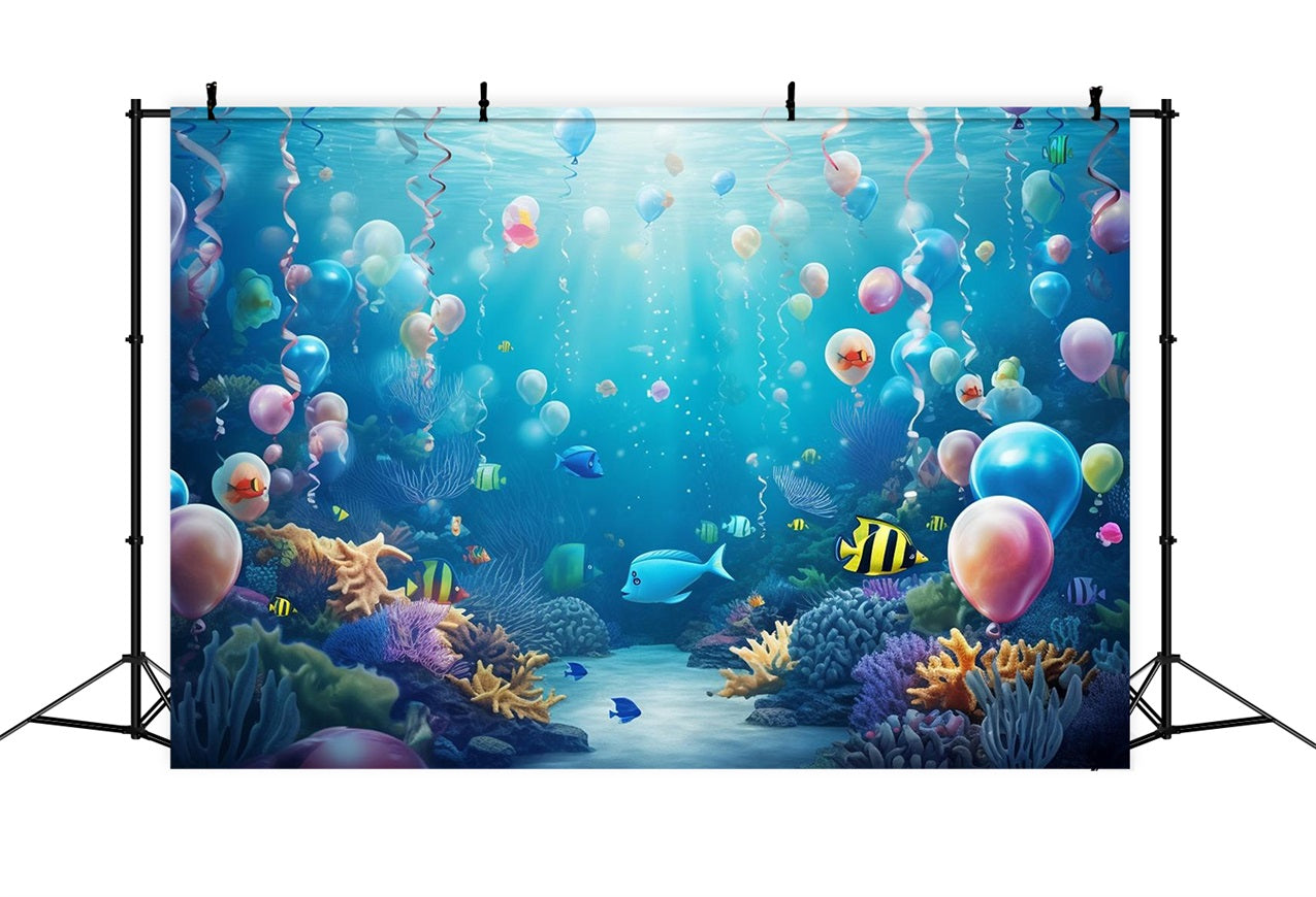 Mermaid Backdrop Colorful Balloon Paradise Aquatic Plants Backdrop BRP12-56