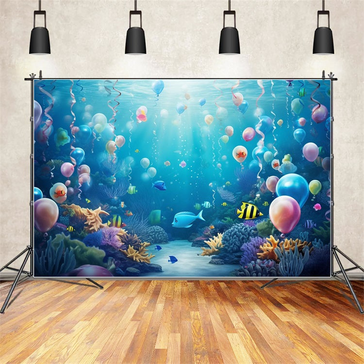 Mermaid Backdrop Colorful Balloon Paradise Aquatic Plants Backdrop BRP12-56