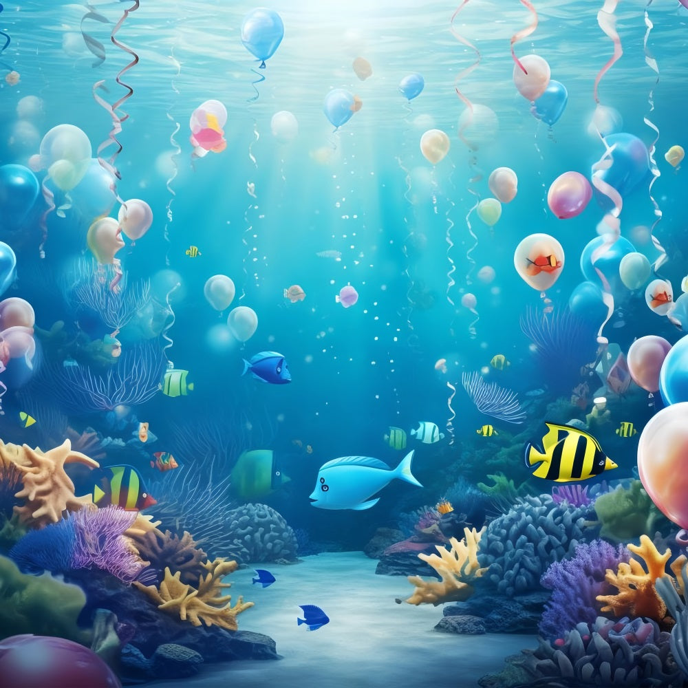 Mermaid Backdrop Colorful Balloon Paradise Aquatic Plants Backdrop BRP12-56