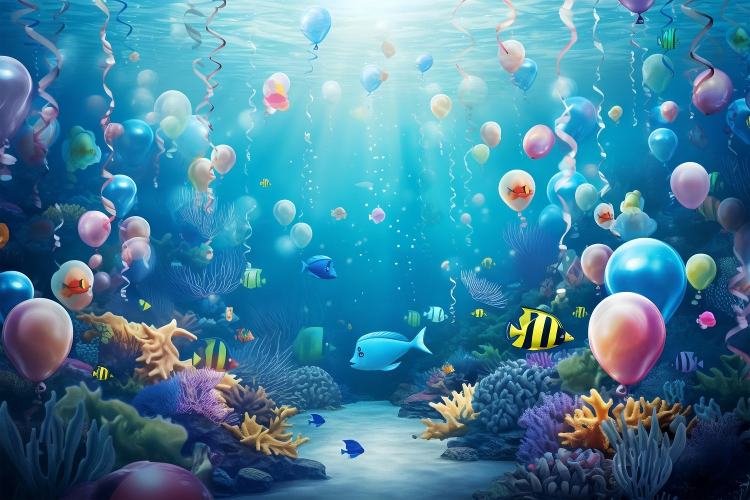 Mermaid Backdrop Colorful Balloon Paradise Aquatic Plants Backdrop BRP12-56