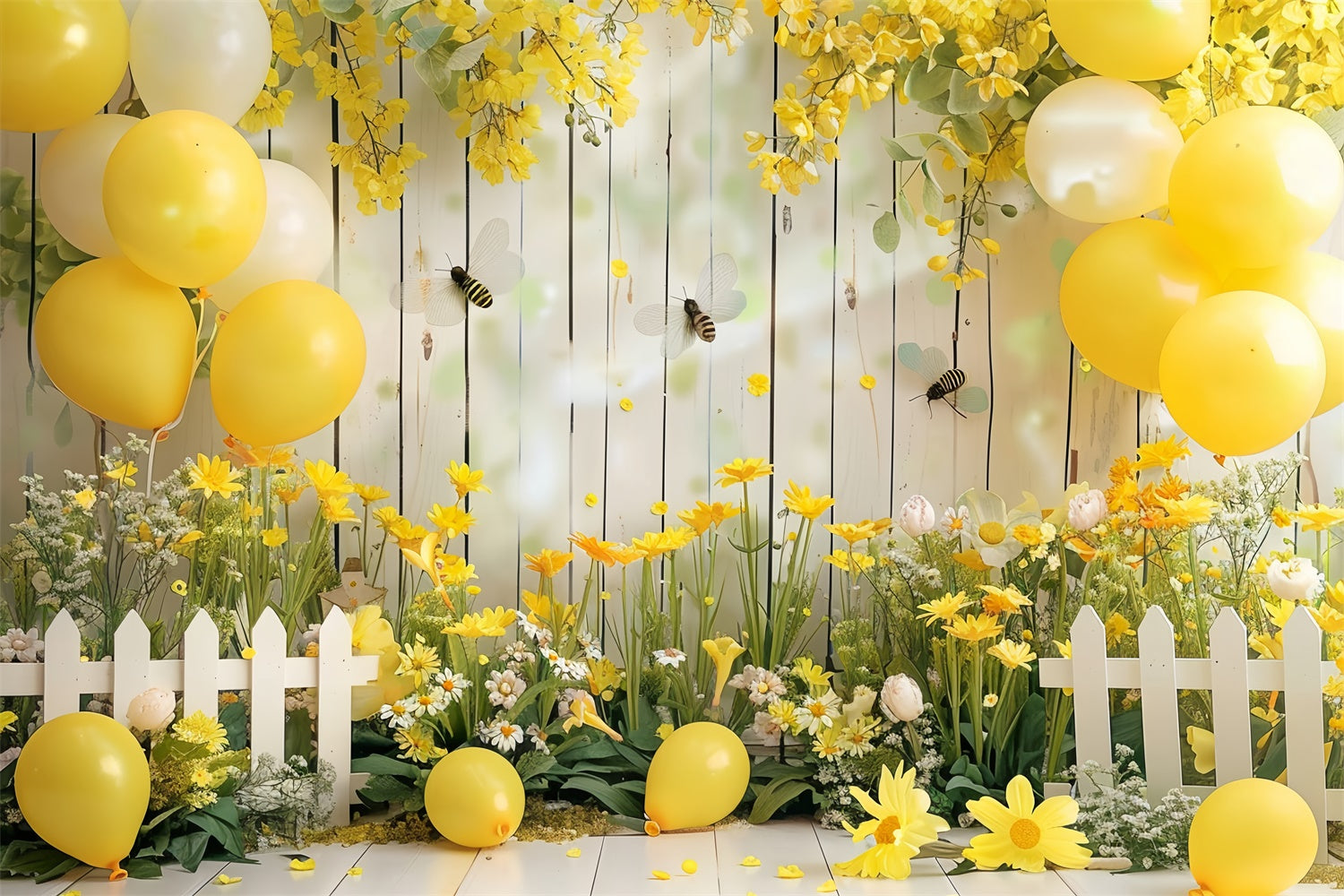 Flower Backdrop Decoration Vibrant Spring Balloons Backdrop BRP12-562