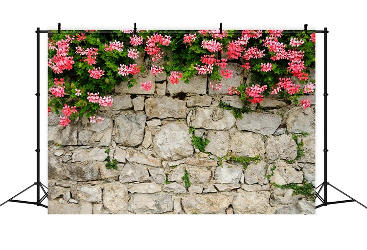 Flower Wall Photography Backdrop Vibrant Pink Stone Wall Backdrop BRP12-565