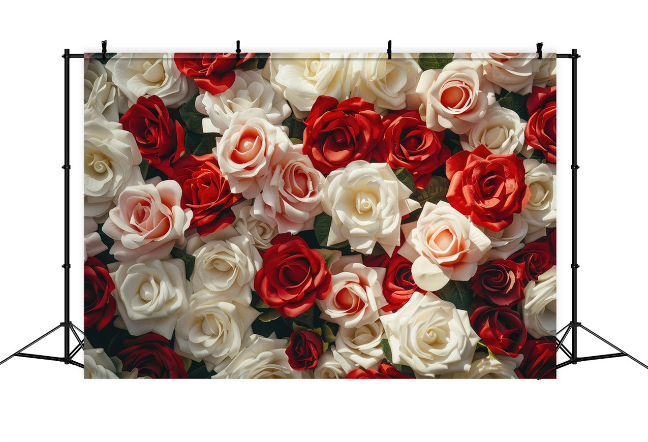 Flower Photo Backdrop Red White Rose Bouquet Backdrop BRP12-568