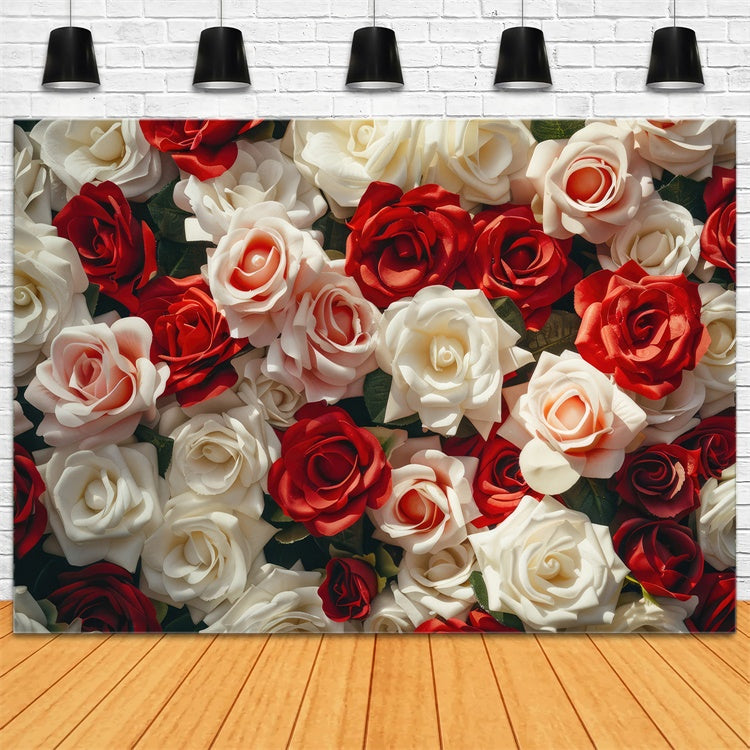 Flower Photo Backdrop Red White Rose Bouquet Backdrop BRP12-568