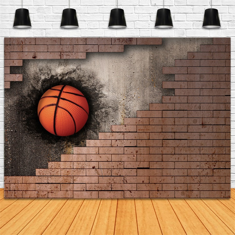 Sports Themed Backdrops Exploding Wall Basketball Game Backdrop BRP12-575