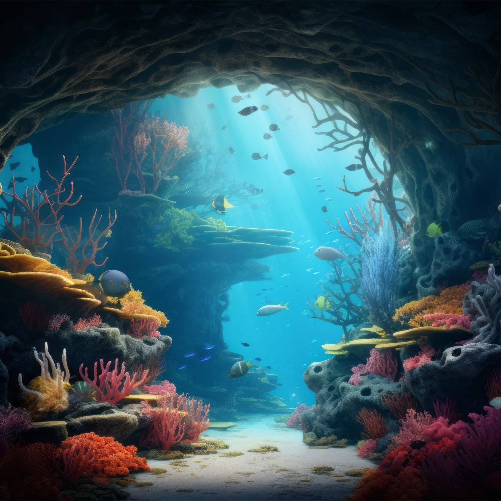 Backdrop Mermaid Underwater Cave Stunning Coral Reef Backdrop BRP12-58