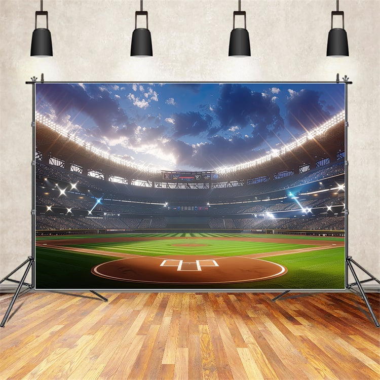 Sports Backdrops Baseball Court Stadium Lights Photography Backdrop BRP12-585