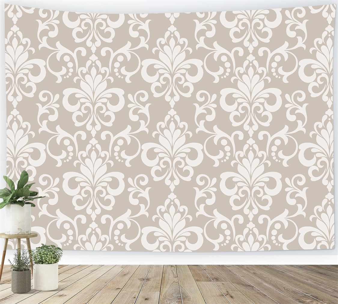 Damask Backdrops Light Beige Regal Symmetrical Design Backdrop BRP12-601