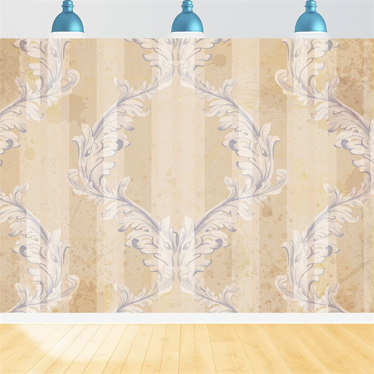 Damask Photo Backdrop Distressed Beige Floral Motif Backdrop BRP12-610