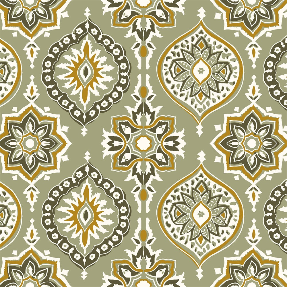 Photography Backdrops Damask Olive Gold Geometric Floral Backdrop BRP12-614