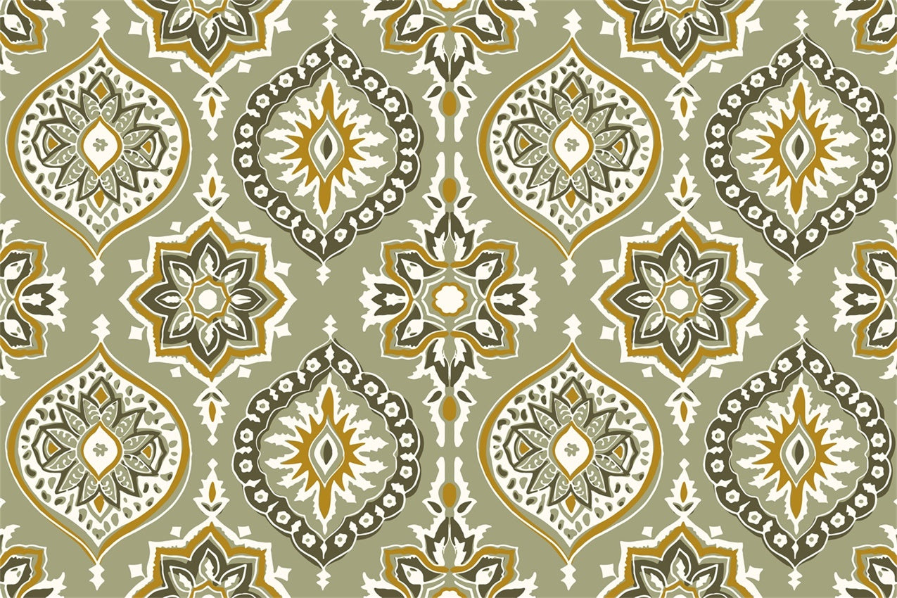 Photography Backdrops Damask Olive Gold Geometric Floral Backdrop BRP12-614