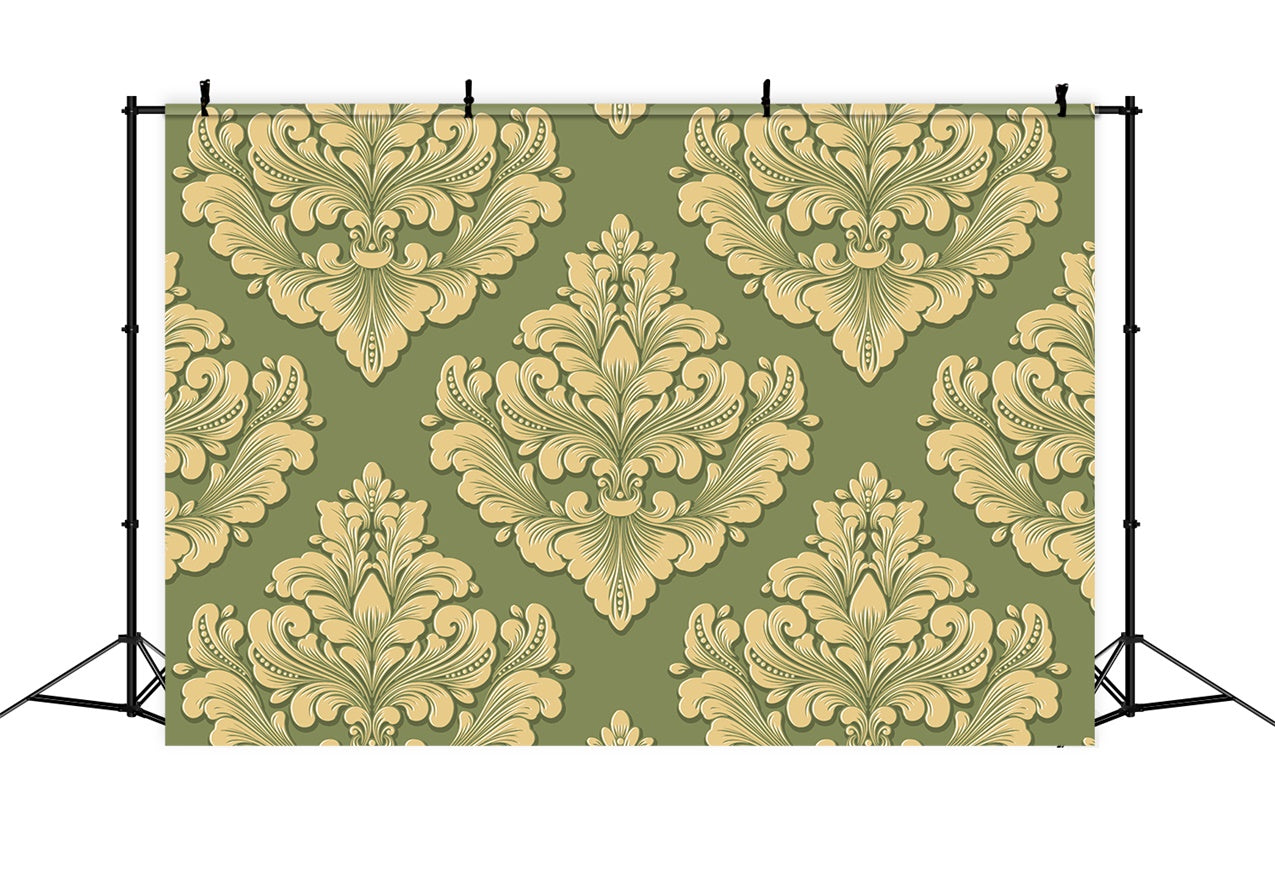 Damask Backdrop Photography Gold Green Ornate Floral Backdrop BRP12-615