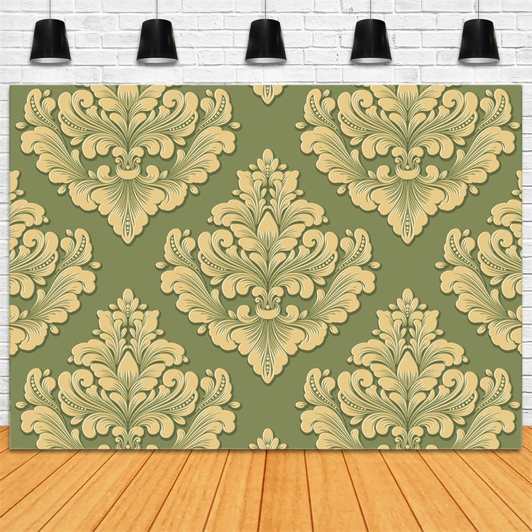 Damask Backdrop Photography Gold Green Ornate Floral Backdrop BRP12-615