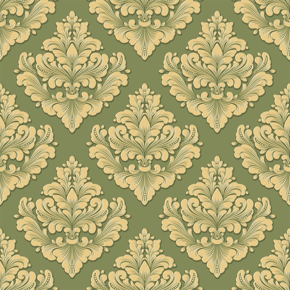 Damask Backdrop Photography Gold Green Ornate Floral Backdrop BRP12-615