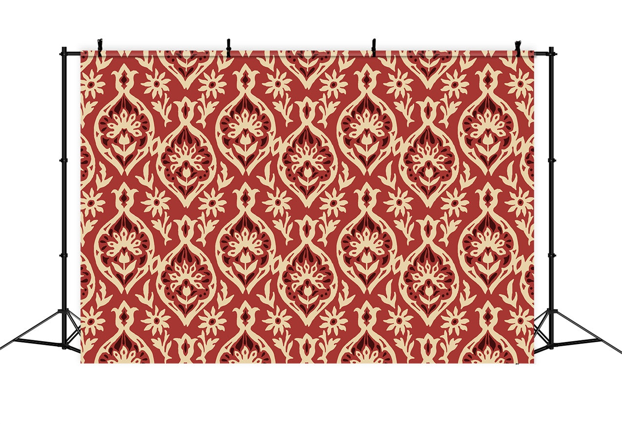 Damask Photo Backdrops Vintage Red Ivory Floral Backdrop BRP12-619