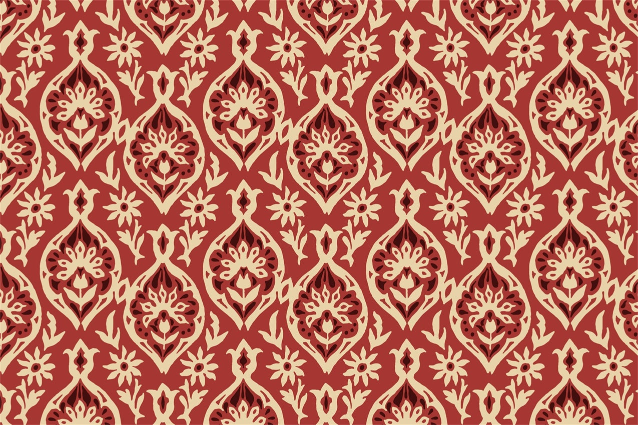 Damask Photo Backdrops Vintage Red Ivory Floral Backdrop BRP12-619