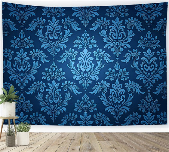 Damask Photo Backdrop Royal Blue Ornamental Floral Backdrop BRP12-624