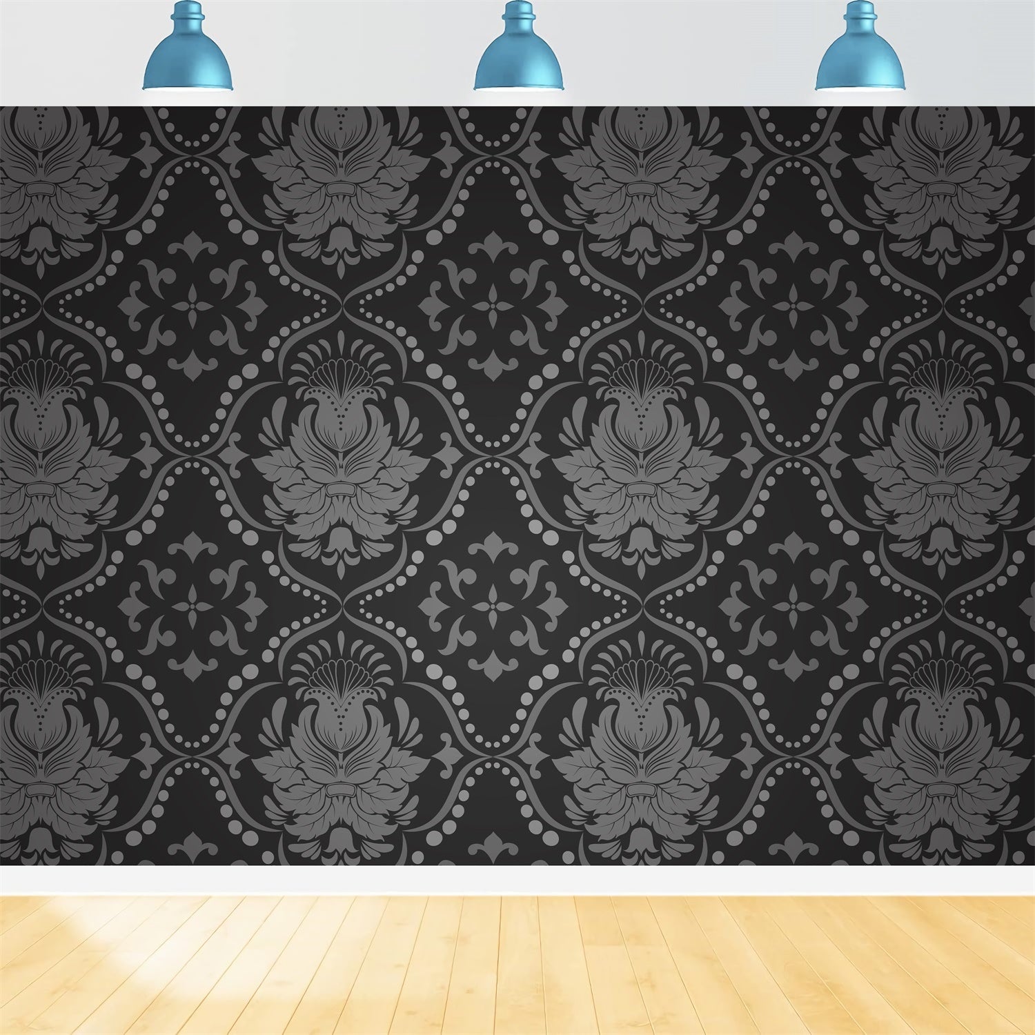 Damask Backdrop Gray Ornate Floral Pattern Backdrop BRP12-626