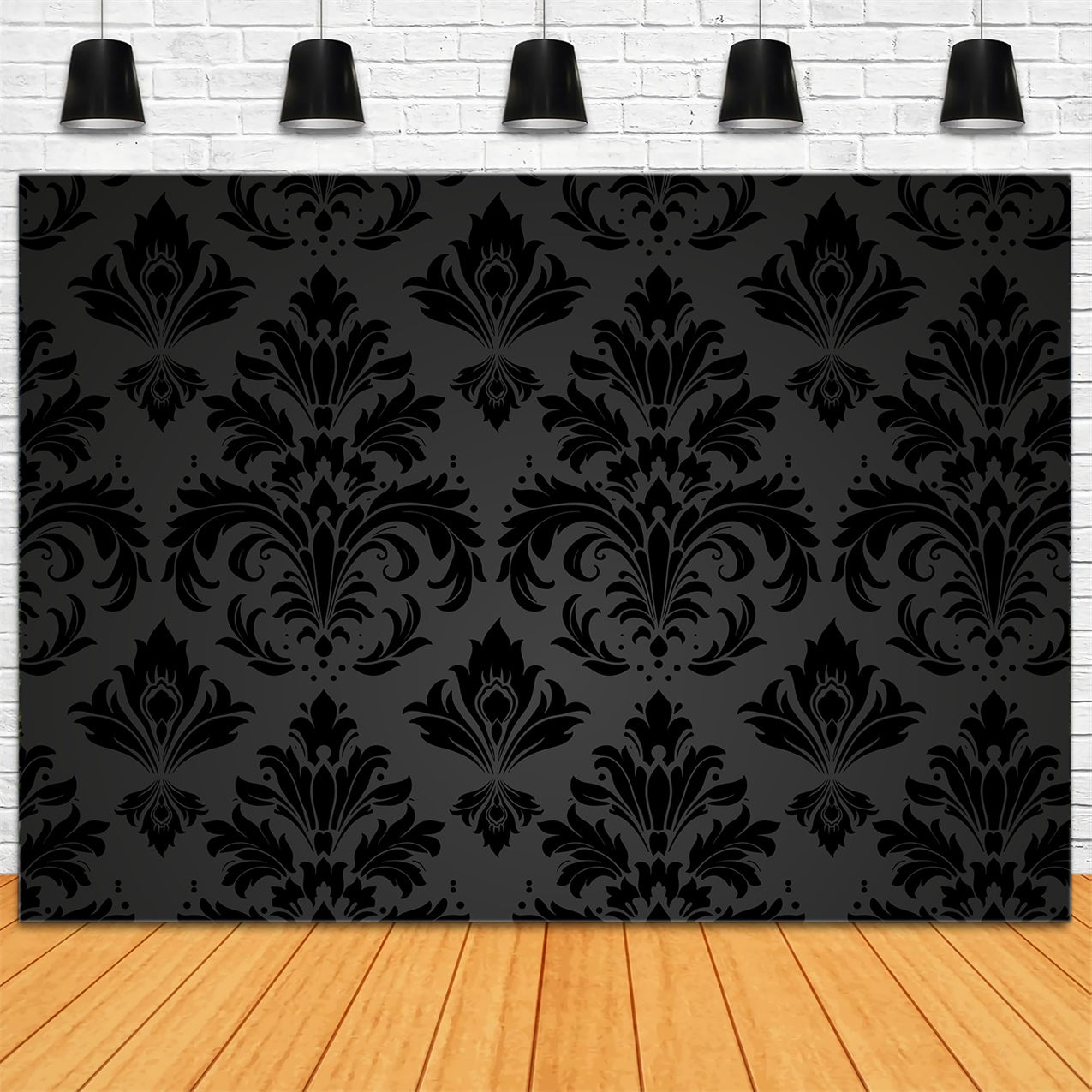 Damask Backdrops Luxurious Black Grey Floral Backdrop BRP12-628