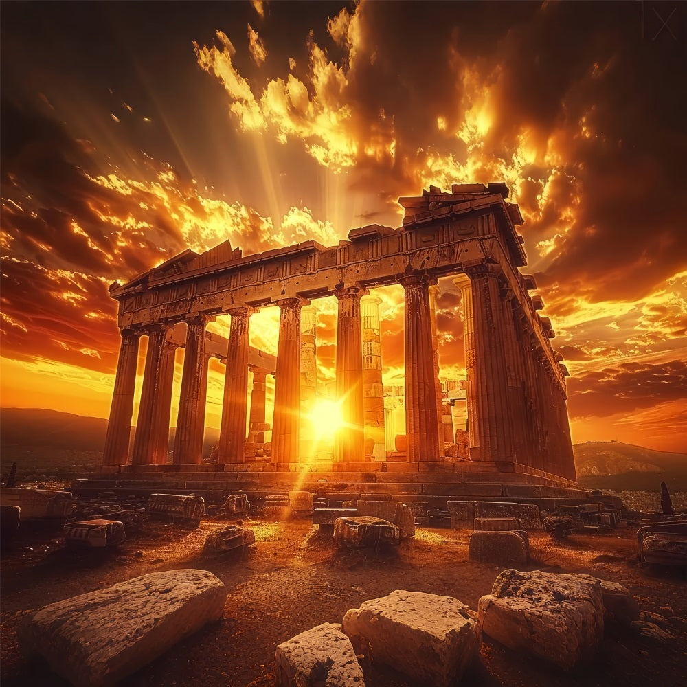 Architecture Backdrop Sunset Ancient Ruins Athens Backdrop BRP12-629