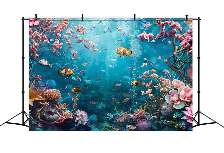 Mermaid Backdrop Bright Coral Reef Exotic Fishes Backdrop BRP12-63