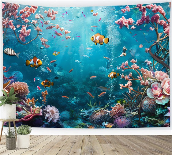 Mermaid Backdrop Bright Coral Reef Exotic Fishes Backdrop BRP12-63