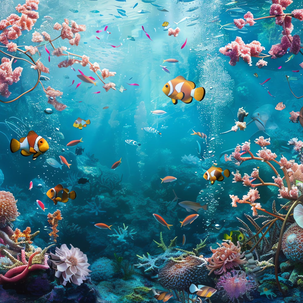 Mermaid Backdrop Bright Coral Reef Exotic Fishes Backdrop BRP12-63